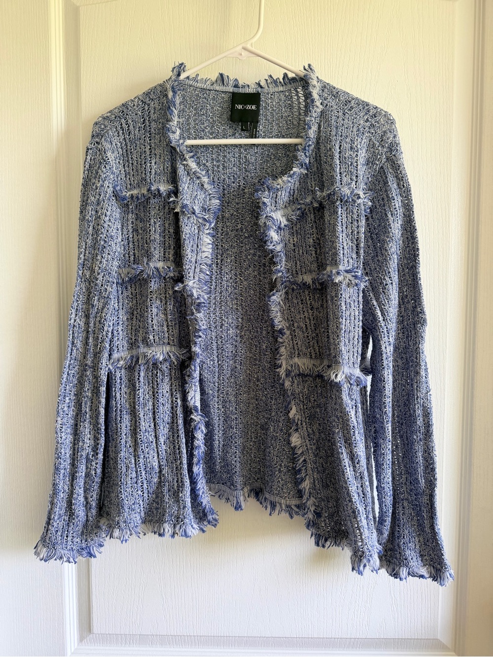 NIC+ZOE Light Blue Fringe Open-Front Cardigan